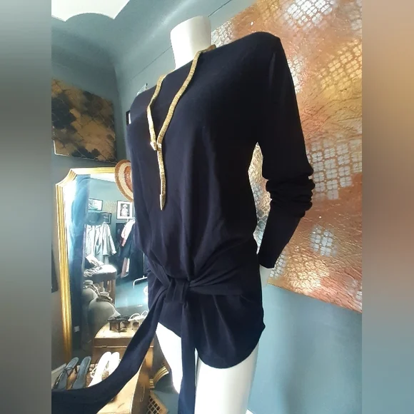 Nwt Zara Silk/Cotton Blend Tie Waist Sweater - Picture 9 of 15